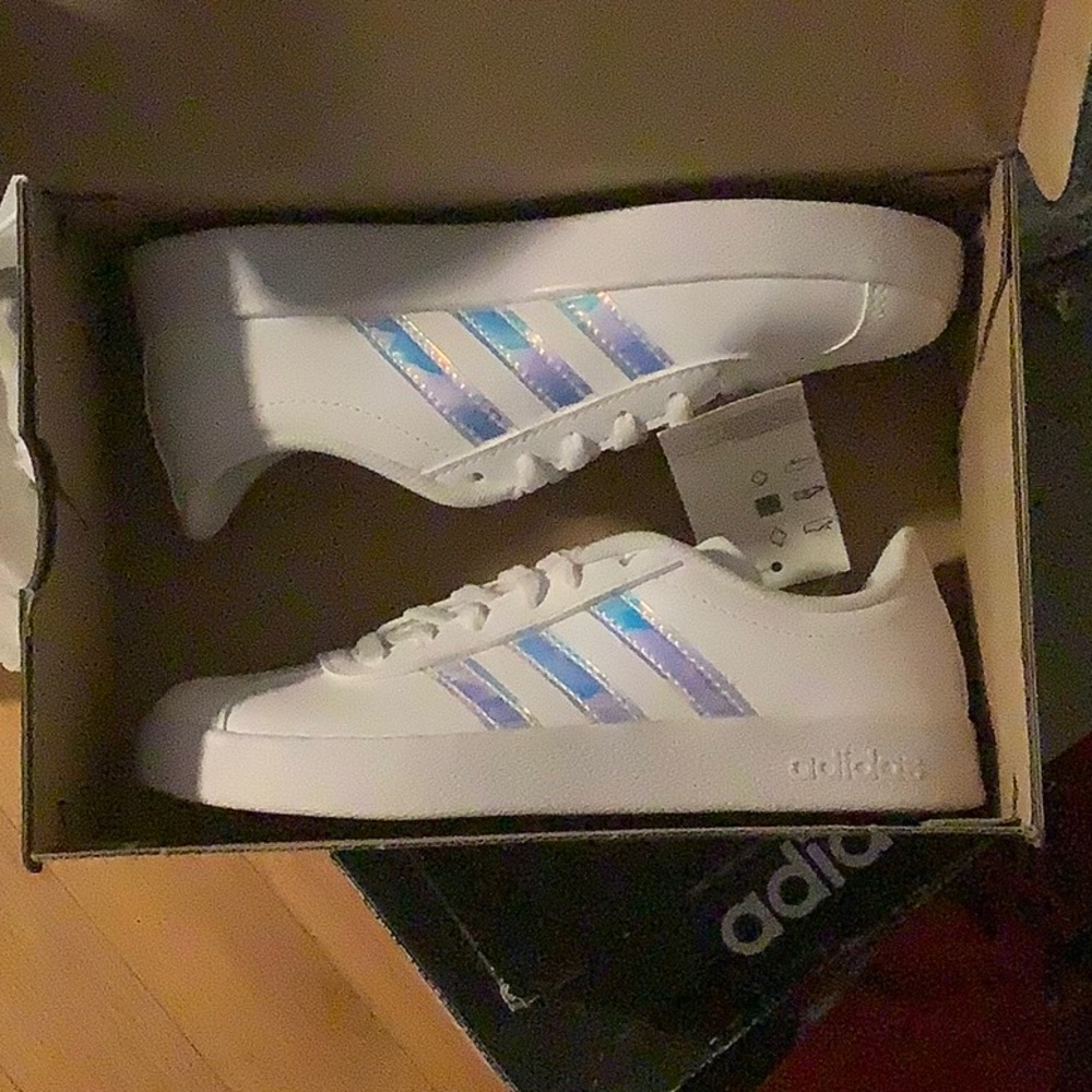 Adidas Women's White Sneakers with Iridescent Stripes